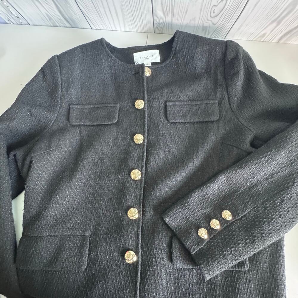 Pomander Place Black Tweed Jennings Jacket Gold Buttons Size Large